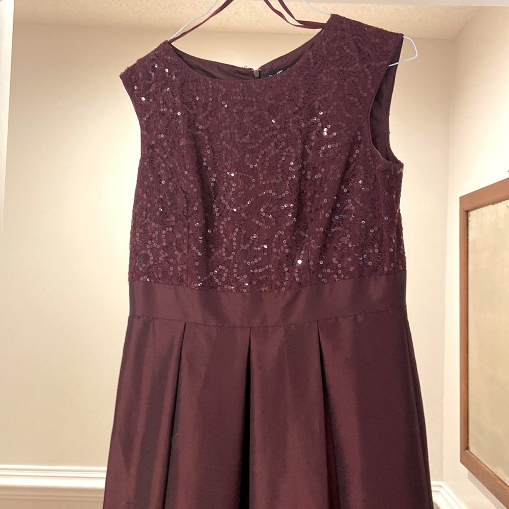 Burgundy, taffeta sequence dress, size 12, worn to a prom